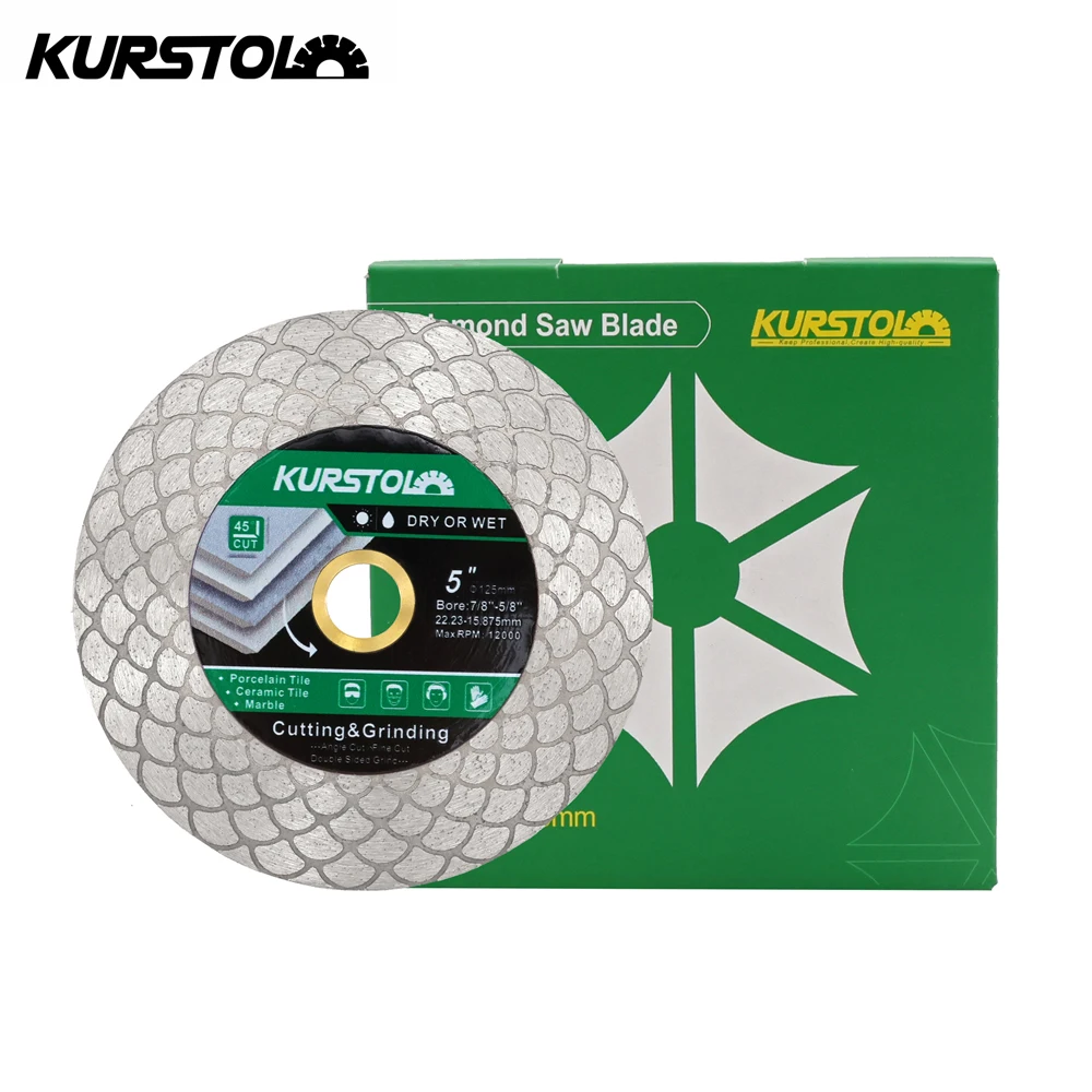 KURSTOL 5Pcs Diamond Cutting Grinding Disc Double-side Saw Blade Granite Ceramic Grinder Marble Tile Cutting Blade 115/125mm