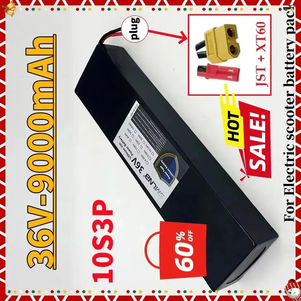 

Lithium 36V 36Ah Rechargeable Battery Pack 18650 10S3P 500W Power Modified 36V Electric Scooter Battery with BMS, XT60 JST