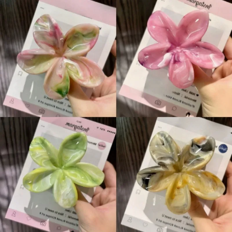 1Pc Gradient Flower Hair Claw Clip for Women Fashion Plastic Non Slip Hold Hairpin Barrette Girl Hair Accessories Hawaiian Green