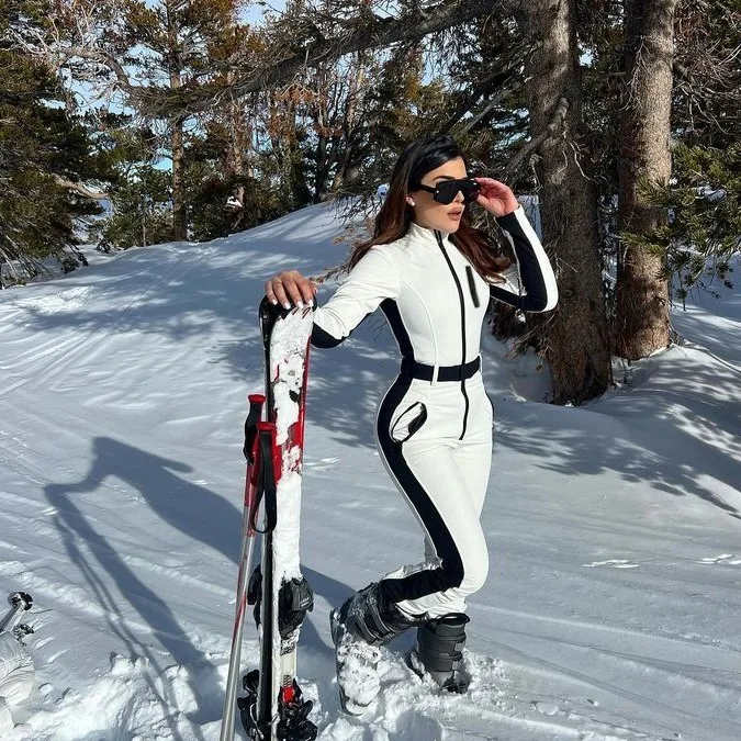 Women Ski Jumpsuits Winter Patchwork Long Sleeve Waterproof Windproof Skiing Overall Female 2024 Elegant Skateboard Jumpsuit