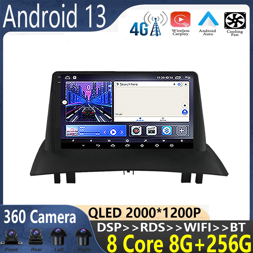 

android 13 For Renault Megane 2 2002-2009 Car Radio Multimedia Video Player GPS Navigation stereo Carplay WIFI+4G QLED screen