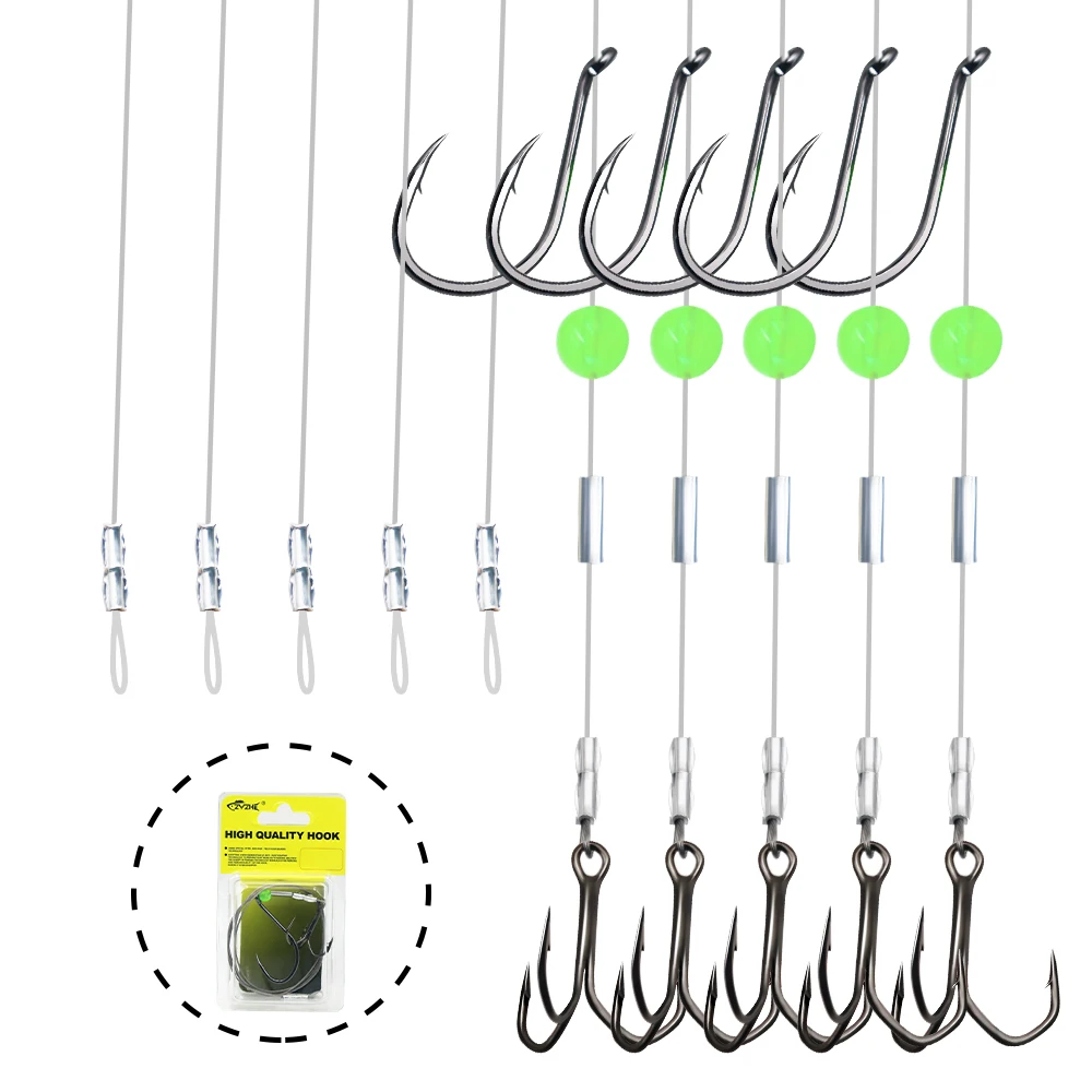 ZYZHE 1/3/5 Stück Angel-Rigs mit Lebendködern, einzelner J-Haken mit Drehhaken, 49-fädiges Stahlseil, Stinger-Rigs für Wels und Schnapper – Detail 8