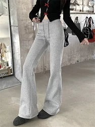 Alien Kitty Grey Flare Pants Women High Waist Slim Casual 2025 Sports Plush Mopping Winter Daily Mopping Office Lady Loose