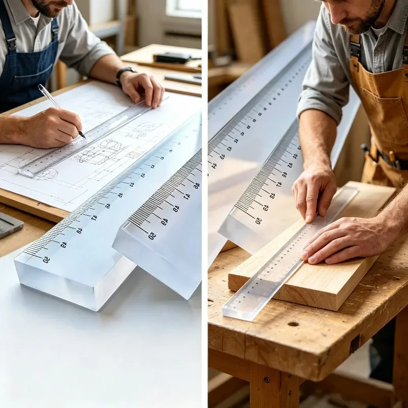 Heavy Duty 10mm Thick Clear Acrylic Ruler for Drawing, Cutting Guide & Office Measuring, 20/30/50cm