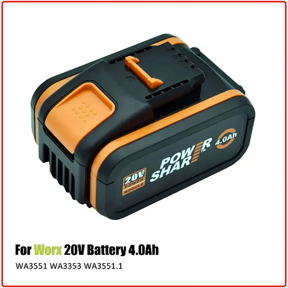 For Worx 20V 4.0Ah Lithium battery Rechargeable WA3553 WA3553.1 WA3551 WA3570 for All WORX Electric and Garden Tools