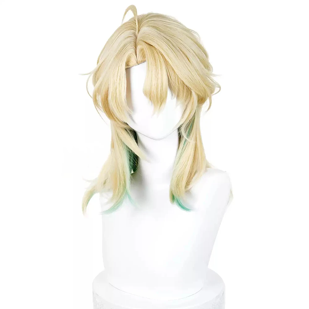 Game Wuthering Waves LUUK HCRSSCN Cosplay Wig Men Gold Green Gradient Long Hair Heat Resistant Synthetic Wigs Carnival Prop