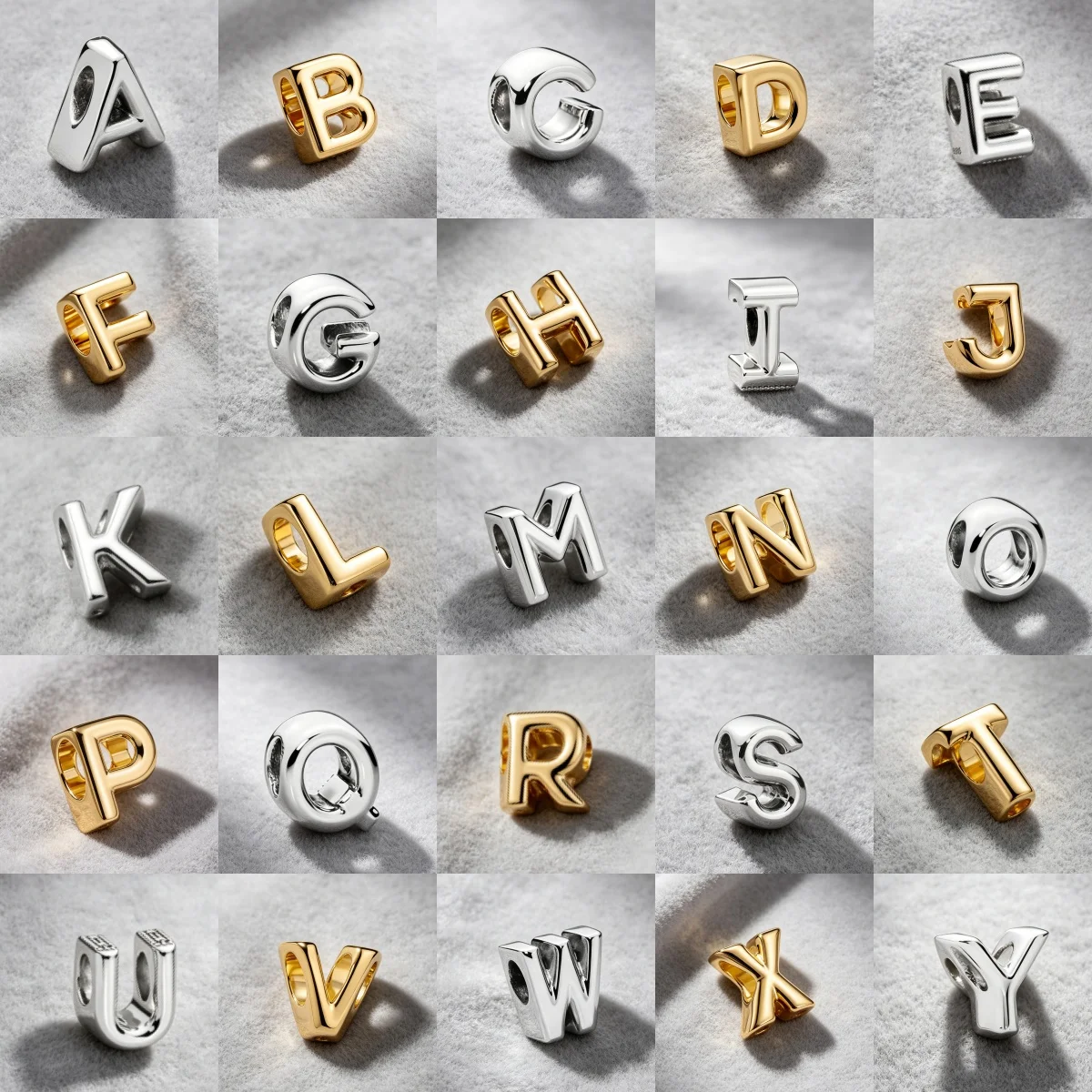 26 Letter Pendant Bead 925 Silver Gold-Plated Initial Letter Spacing Bead Suitable for DIY Custom Bracelet Personalized Jewelry