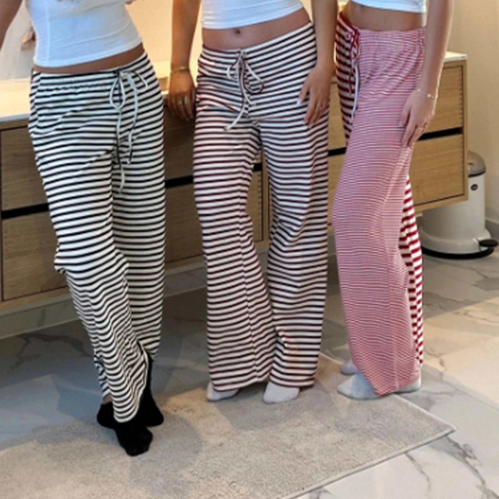 

hirigin Women Vintage Aesthetic Loose Pants Striped Drawstring Elastic Waist Trousers Spring Summer Sweatpants Bottoms Pants