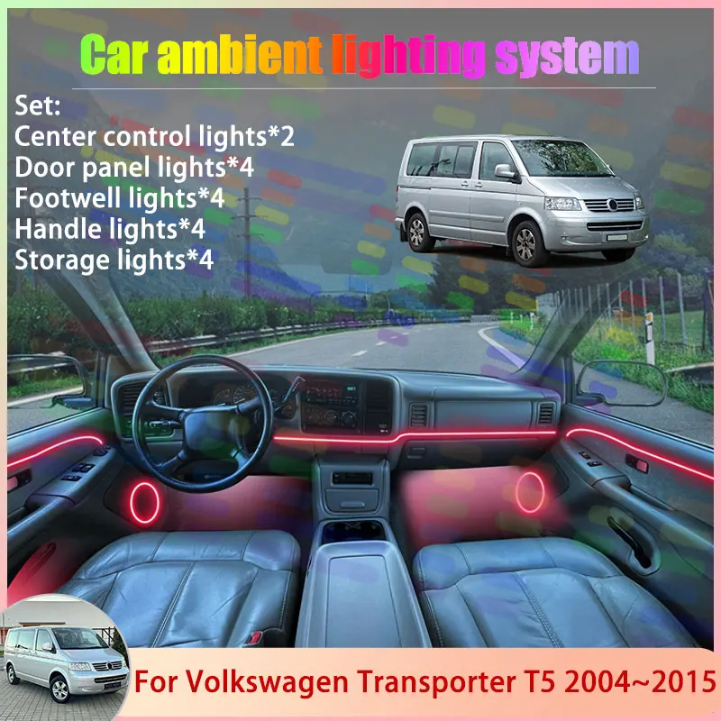 

Для Volkswagen Transporter T5 2004~2015 2005 2006: Комплект атмосферной RGB-подсветки салона 2/24 в 1, набор ламп-стримеров для создания атмосферы