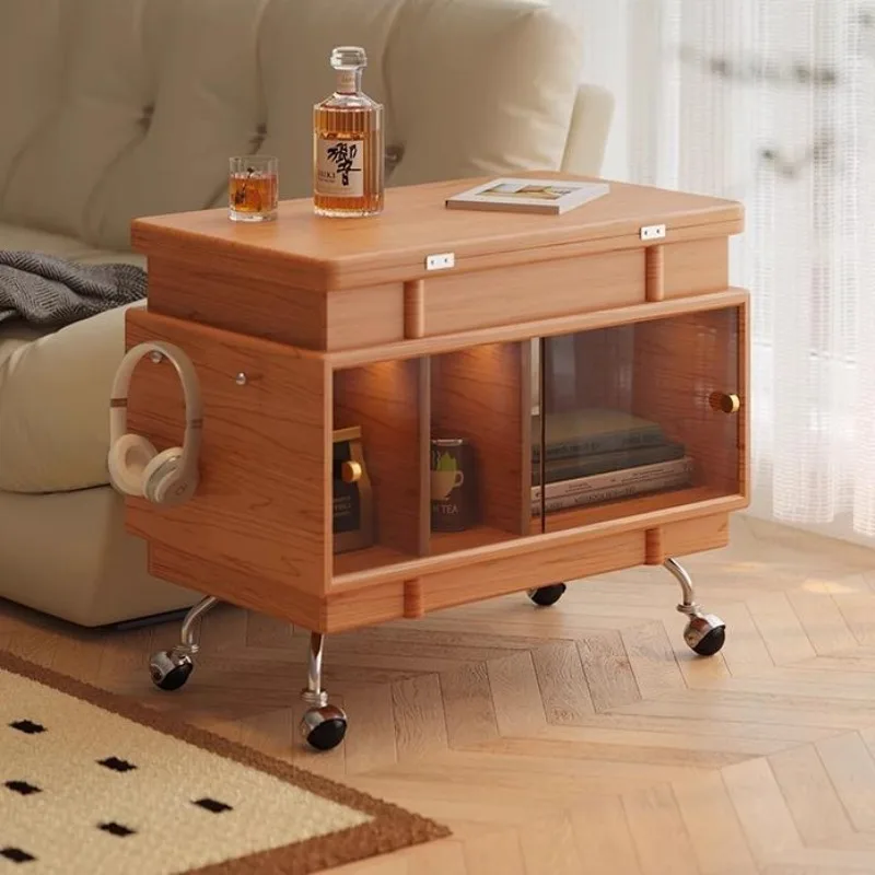 

and rotating, cherry wood on the side, movable sofa side cabinet, side cabinet display cabinet, bedroom bedside table