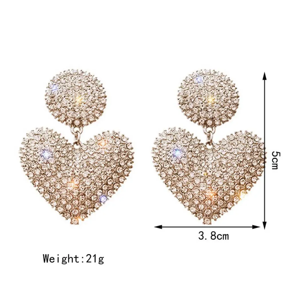 Fashion Luxury Korean Accessories Full Rhinestone Shiny Crystal Love Heart Jewelry Dangle Earring Drop Earrings Stud Earrings