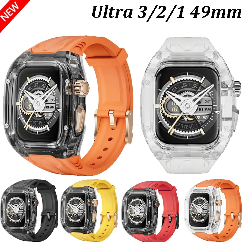 Translucent Case+Integrated TPU Silicone Strap For Apple Watch Ultra 3 11 10 49mm 46mm Sports Comfortable Strap iWatch 9 8 7 6 5