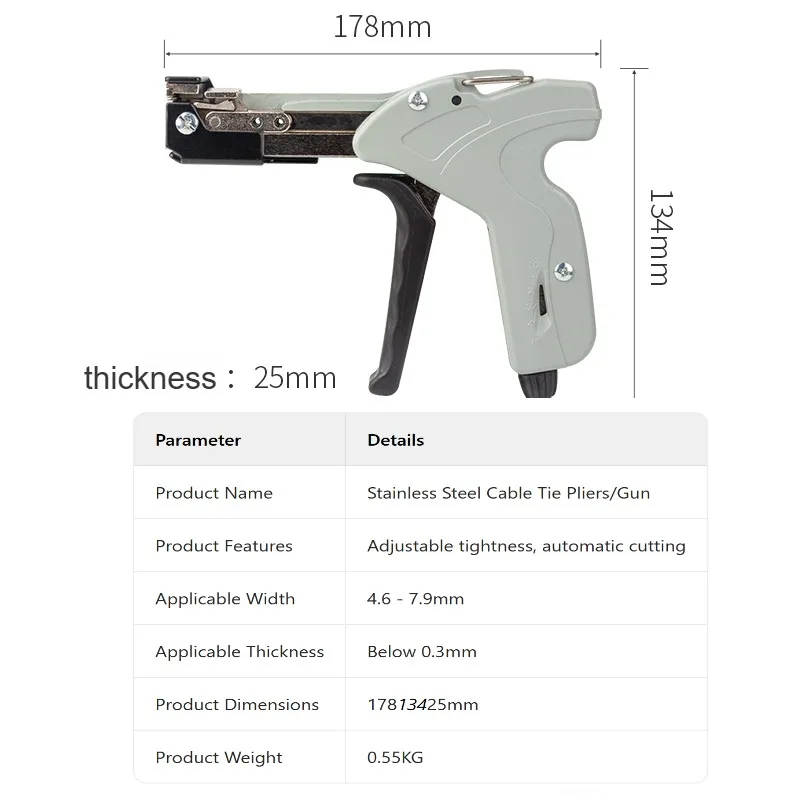 مسدس ربط كابل من الفولاذ المقاوم للصدأ ذاتي القفل-أداة تعبئة بحرية أوتوماتيكية مع شداد وكماشة ربط كابل للتثبيت #6