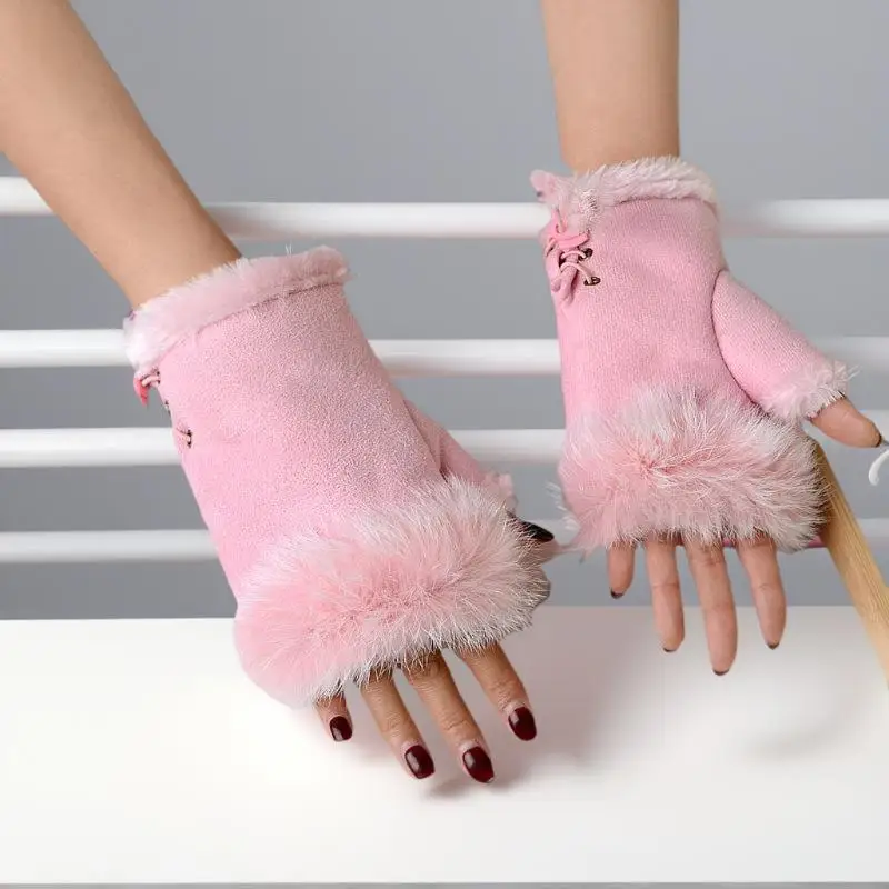 قفازات قطيفة بدون أصابع قفاز شتوي نسائي ناعم دافئ لتدفئة المعصم في الهواء الطلق قفازات سميكة للحماية من البرد