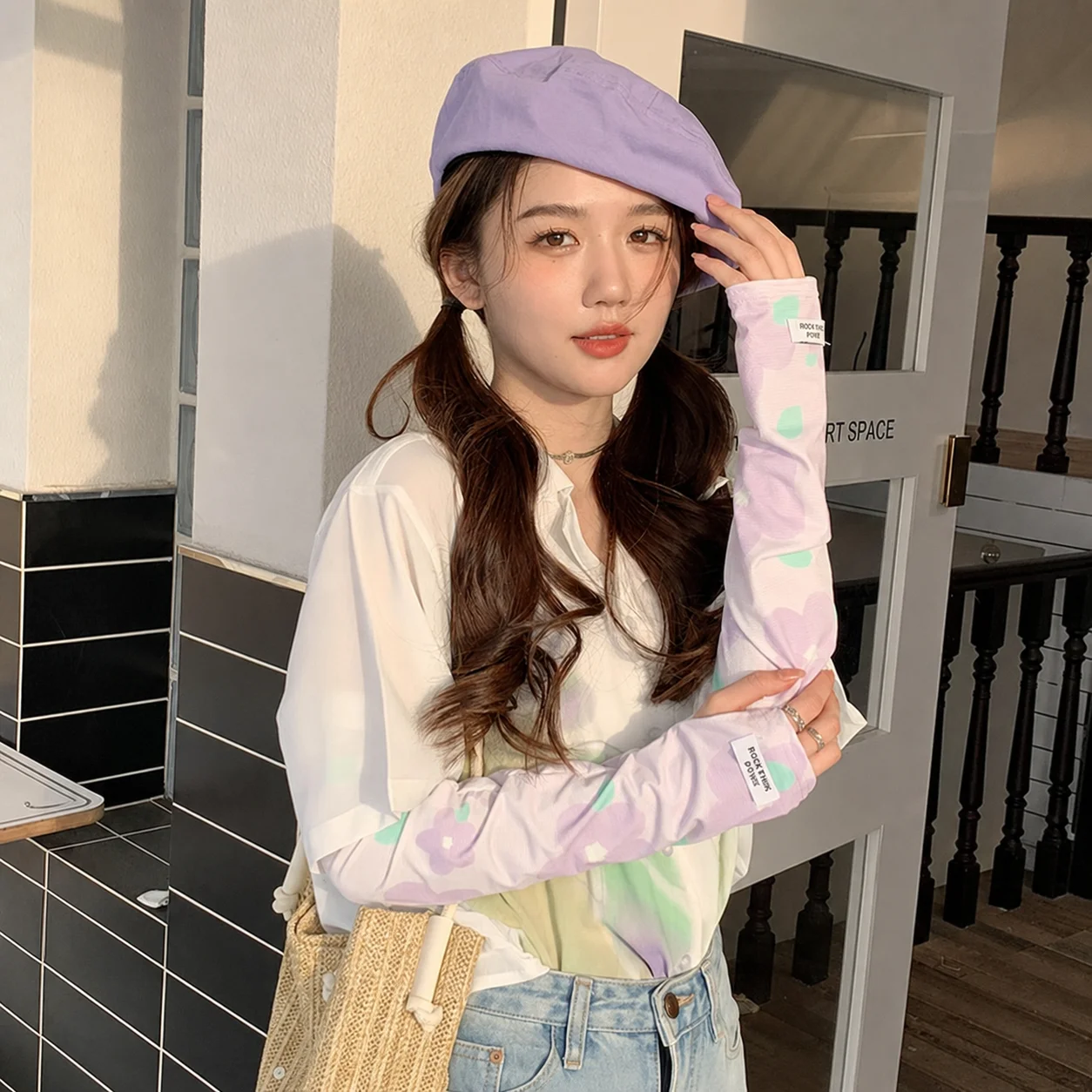 Ice Silk Arm Sleeves Fingerless Sun Arm Sleeves Printed Arm Sleeves Flower Print For Outdoor Activities Outdoor Traveling