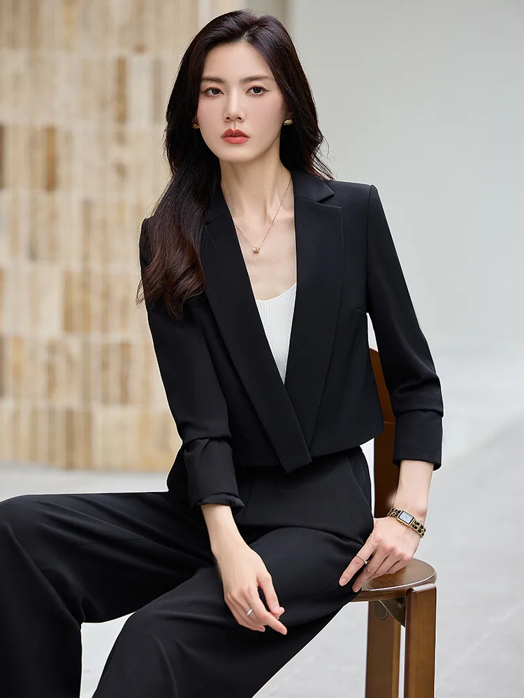 여성용 비즈니스 작업복 재킷 및 바지 정장 2 피스 블레이저 세트, 패션 카키 블랙 그린 오피스 숙녀 바지 세트