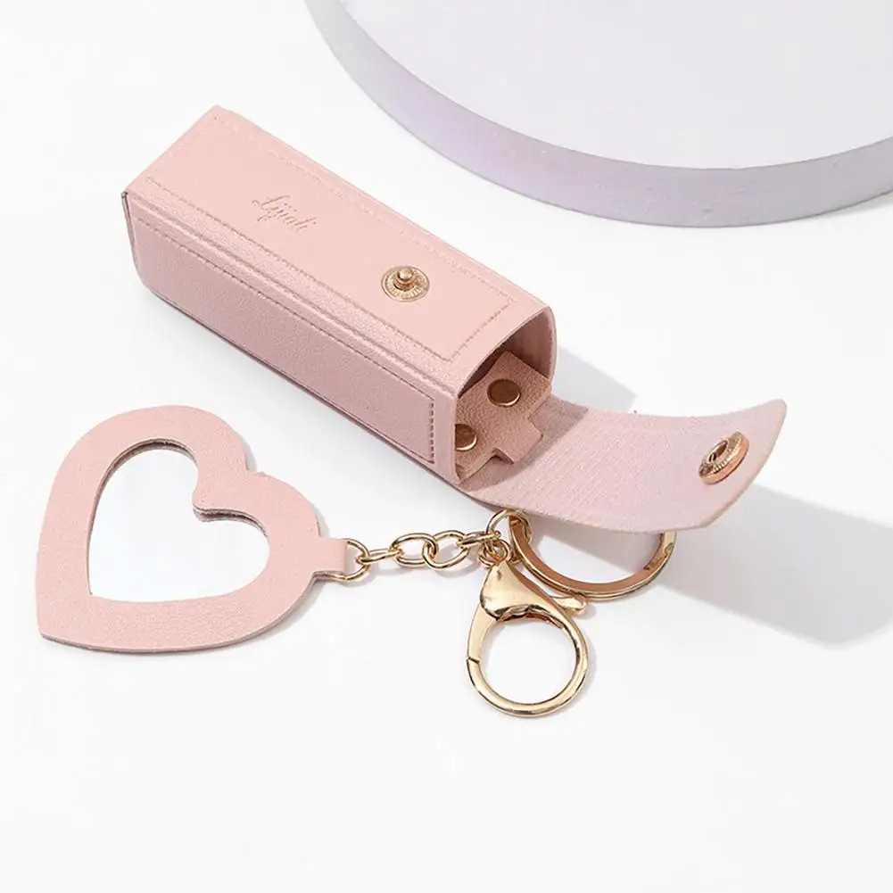 Compact Lipstick Holder Stylish Lipstick Bag Keychain with Heart Pendant Mini Lipstick Container Lobster Clip Faux for Purse