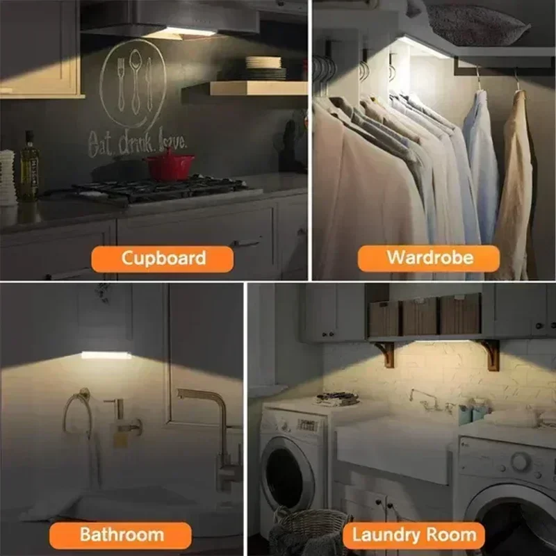 Under Cabinet Lamp PIR Motion Sensor LED Dimmable Rechargeable Night Light Stairs Closet Room Aisle Tube Light Bar Detector Bulb