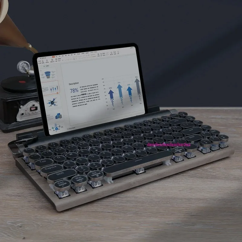 

Classical Wooden Punk Round Keys Upgraded Multi Functional Retro 83 Keys RGB Typewriter Blueteeth Mechanical Keyboard for Tablet