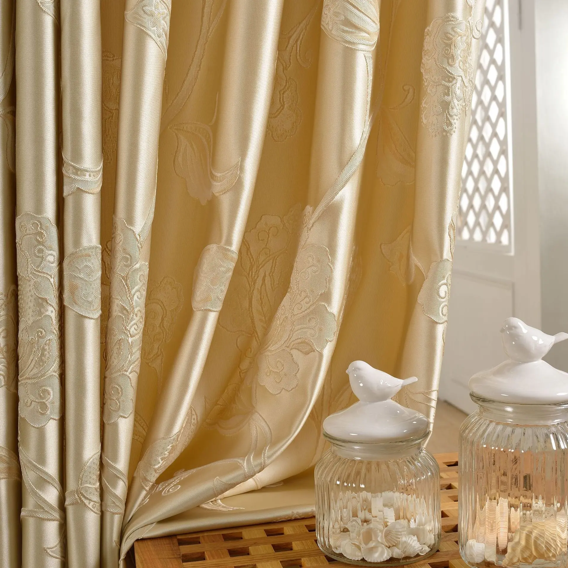 

Curtains for Living Room Bedroom Gold Luxury Flroral Window Drapes Panel Custom Backdrop French Window