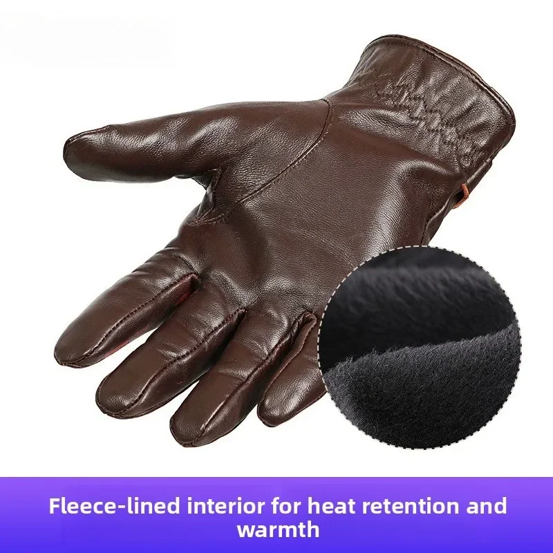Genuine Sheepskin Leather Gloves for Men Thick Warm Cold Resistant Winter Hand Gloves for Skiing and Cycling