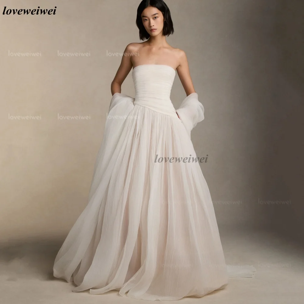 Strapless Simple Wedding Dress Customized A Line Tulle Modern Bride Dresses Bridal Gowns New Vestidos De Novia