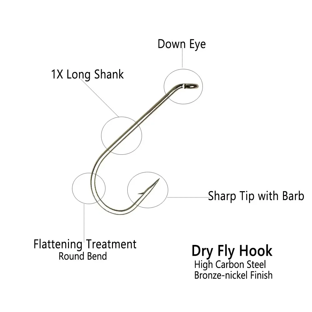 100 Stück 1X Langstieliger Down-Eye Trockenfliegenhaken # 8- # 22 Nymphen-Bindehaken aus scharfem Kohlenstoffstahl für Forellen – Standarddraht – Detail 3