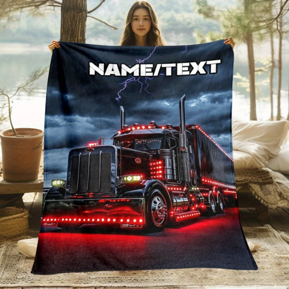 Customized name fire truck flannel blanket, suitable for sofas, beds, birthdays, children, friends, gifts