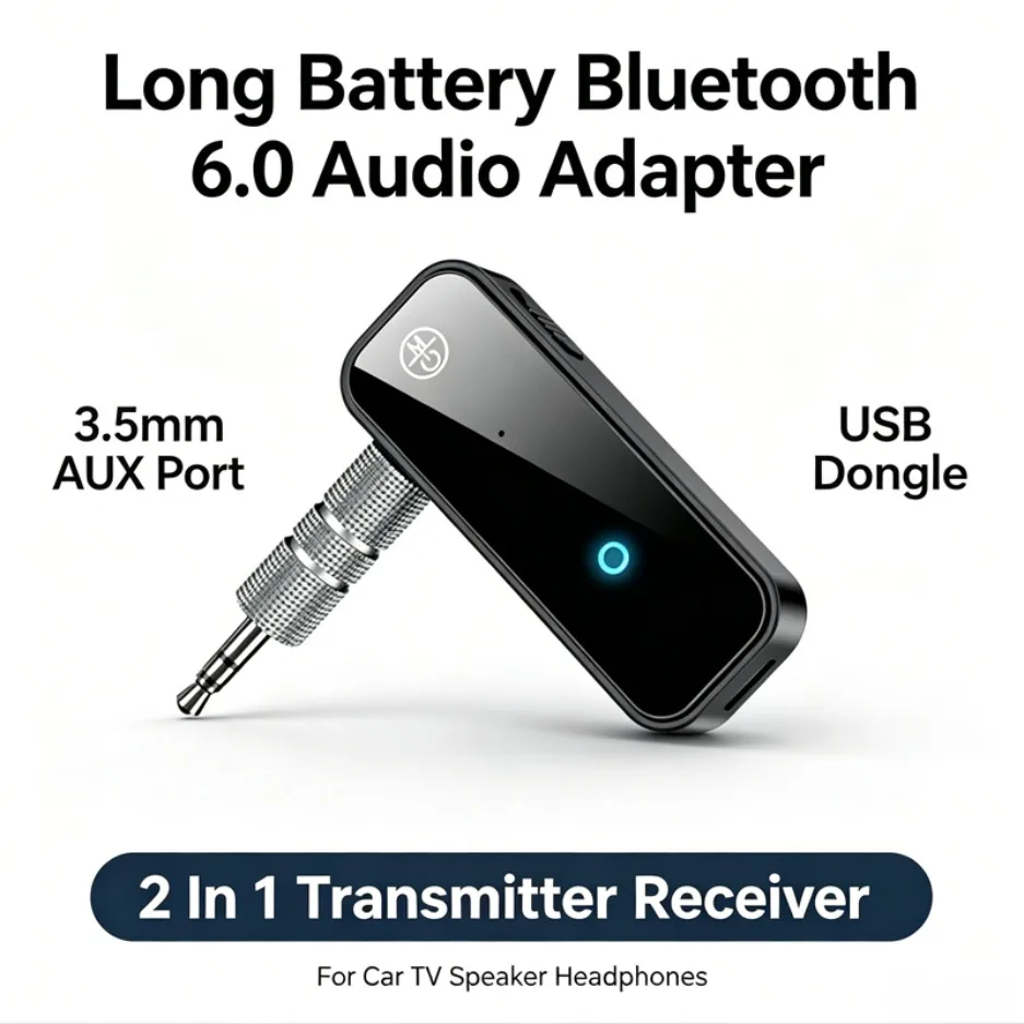 2 In 1 Bluetooth 6.0 Transmitter Receiver 3.5mm AUX Wireless Audio Adapter USB Charging For Car TV Speaker Stereo Headphones - view 5