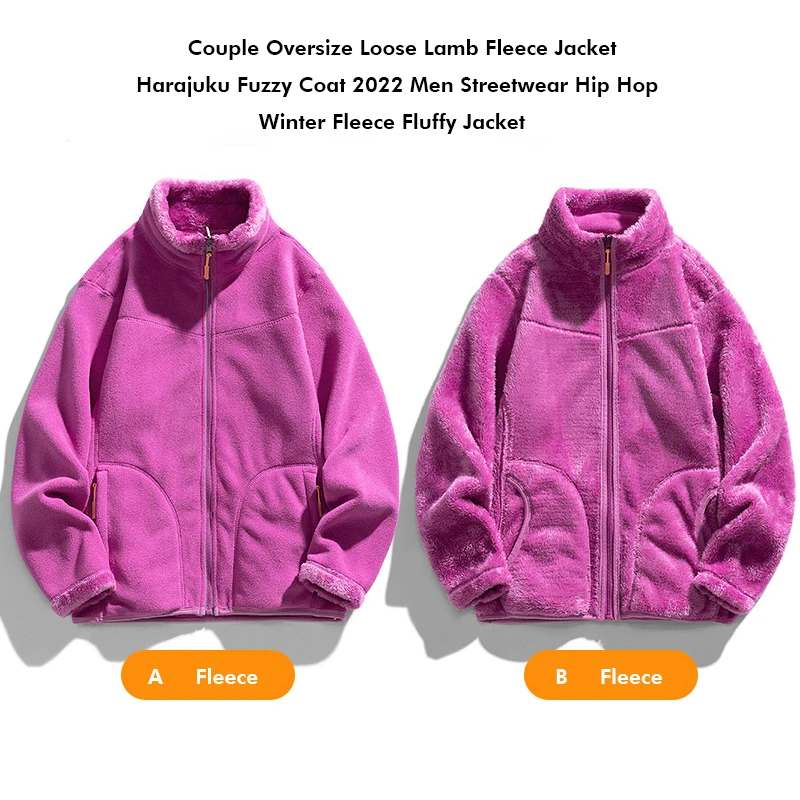 Korean Fashion Couple Oversize Loose Lamb Fleece Jacket Women Fluffy Jacket Coats Winter Autumn Unisex Reversible Fleece Jackets