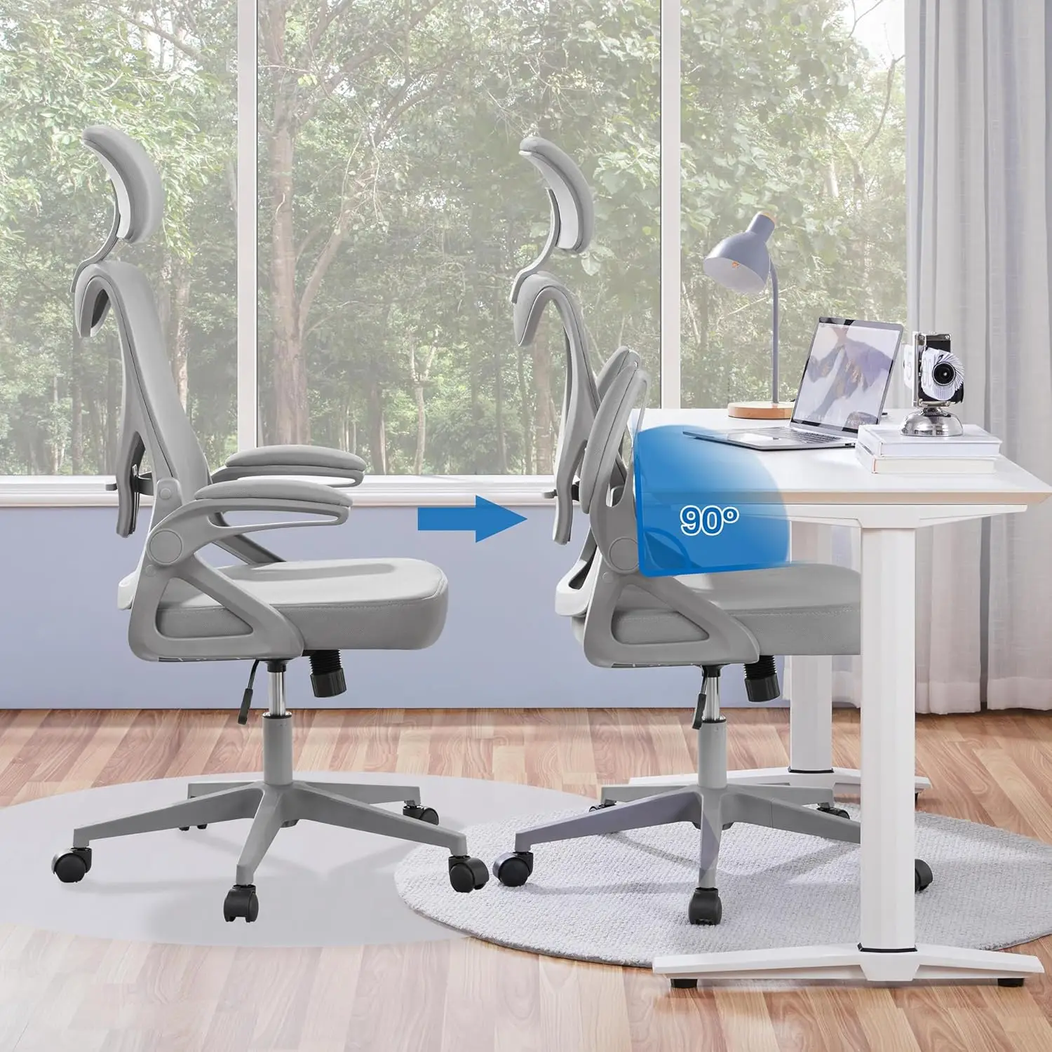 Yaheetech Sedia Ufficio Ergonomica con Braccioli Poggiatesta Regolabile Schienale Alto Funzione Dondolo Poltrona Scrivania Girev