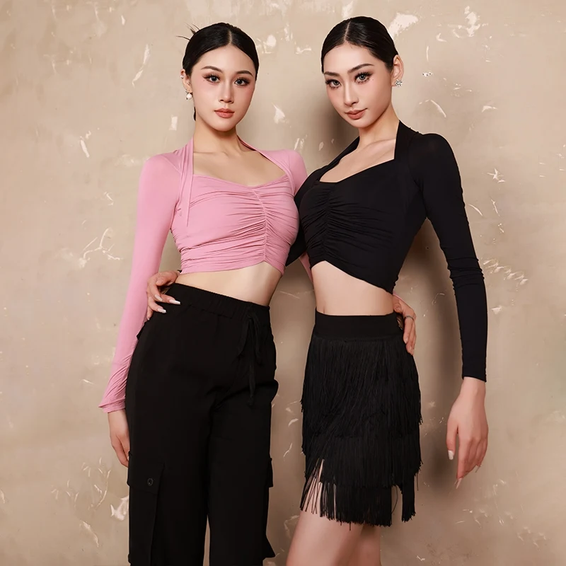 Adults Latin Dance Competition Costume Women'S Long Sleeved Top Fringed Skirt Female Modern Dancing Pants Stage Wear DW10322