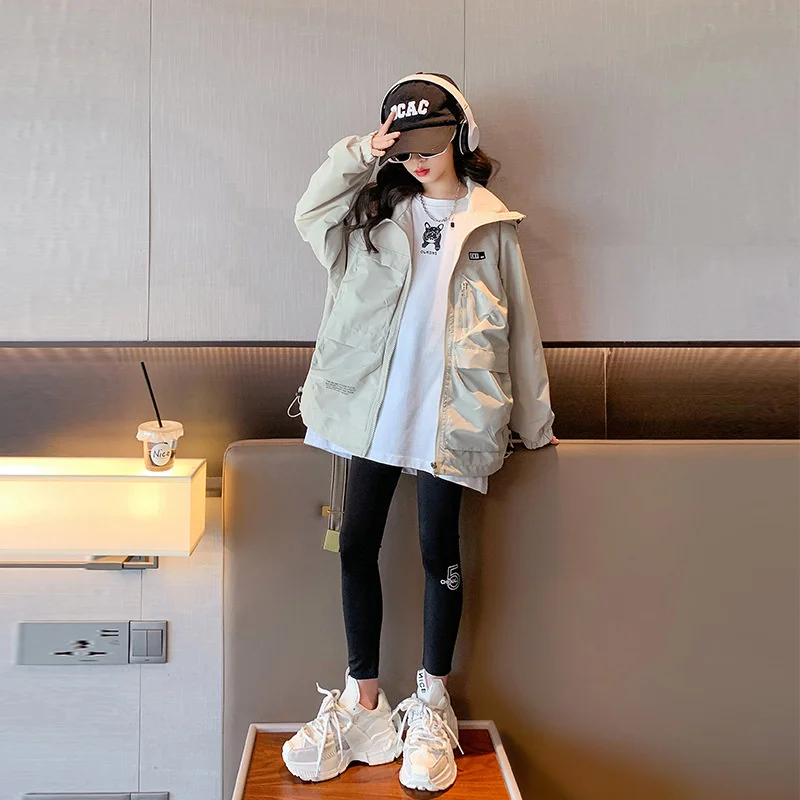 Girls Coat Jacket Cotton Outwear Windproof 2023 Beige Spring Autumn Outdoor Teenagers Children\'s Clothing