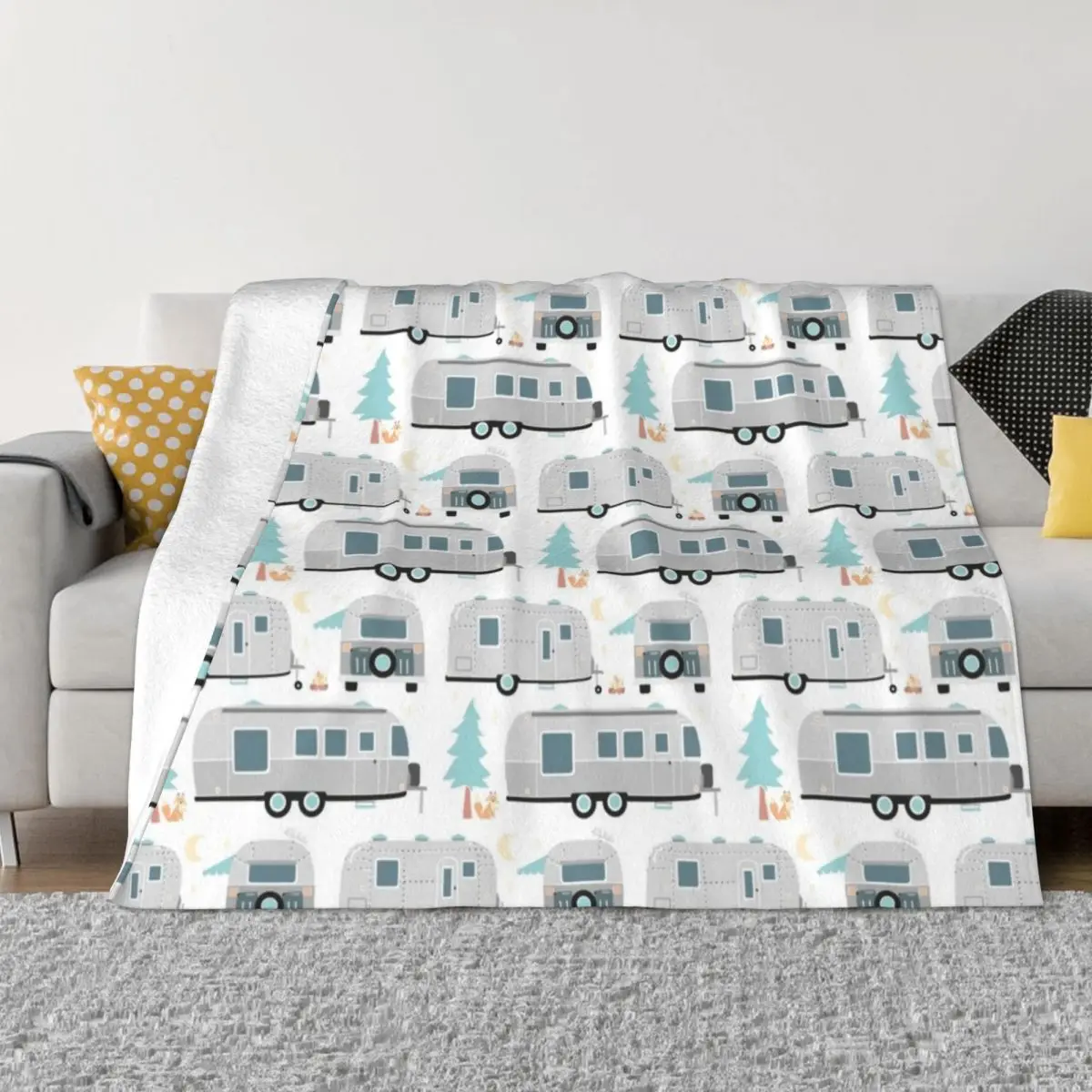 Airstream - Born to Stream pattern Throw Blanket Designer Blankets Sofa Blankets Shaggy Blanket