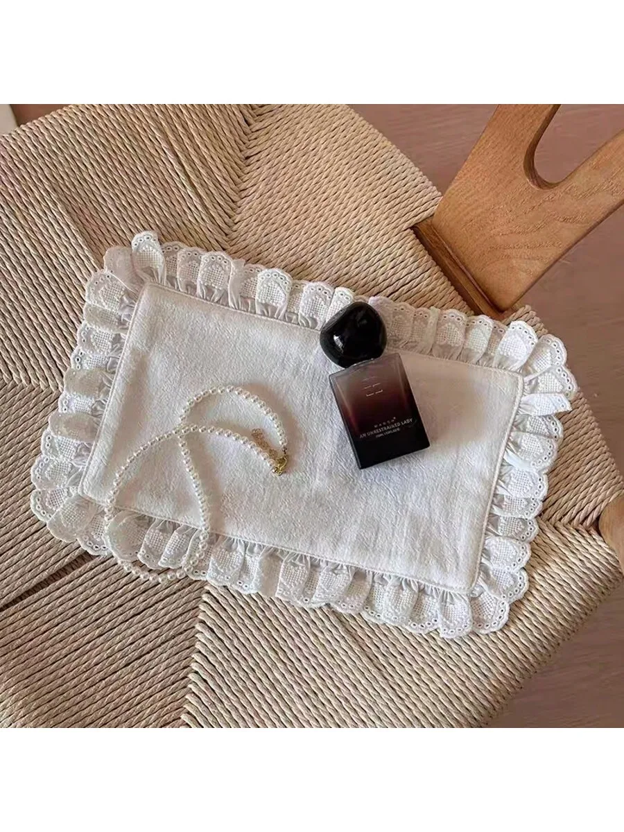 6 قطع من مفرش طاولة أنيق مكشكش من الدانتيل البيج لتزيين الطاولة في المطبخ وغرفة الطعام وحفلات الإفطار