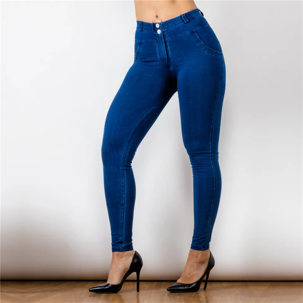 Imagem -02 - Shascullfites Butt Lift Jeans Super Skinny Quatro Maneiras Esticáveis Branqueados Jeans Azul para Mulheres Streetwear