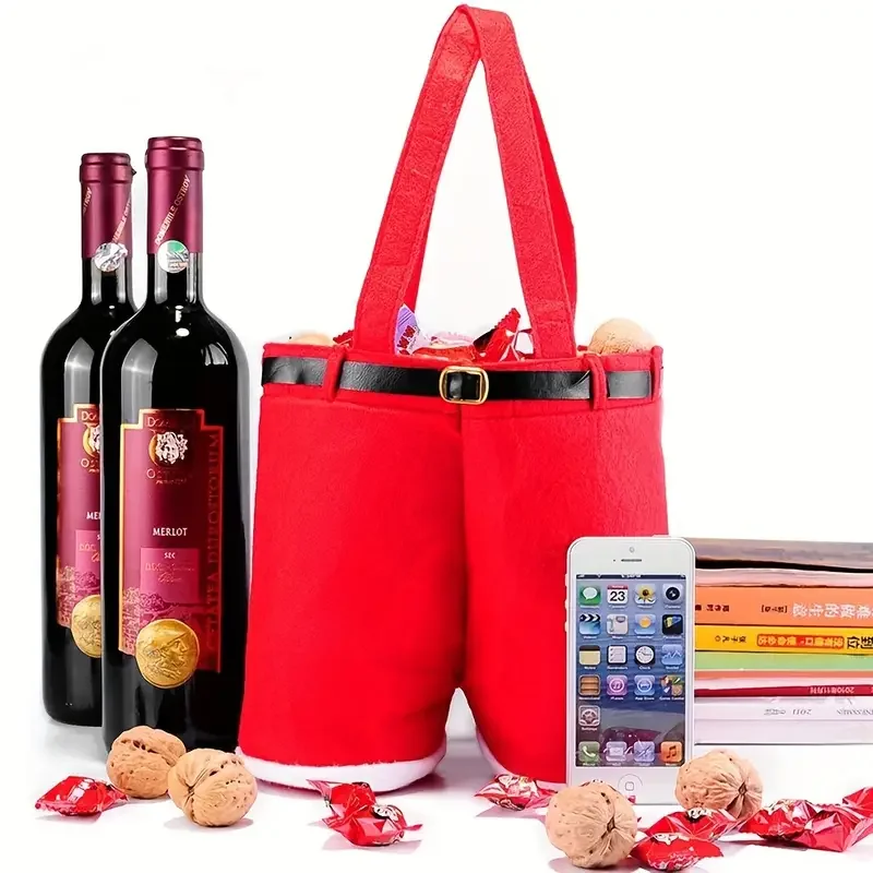 Bolsas de regalo de pantalones cortos de Papá Noel de Navidad, bolsas de asas de juguete para dulces, soporte para botellas de vino, recuerdo de fiesta reutilizable, suministros de decoración navideña