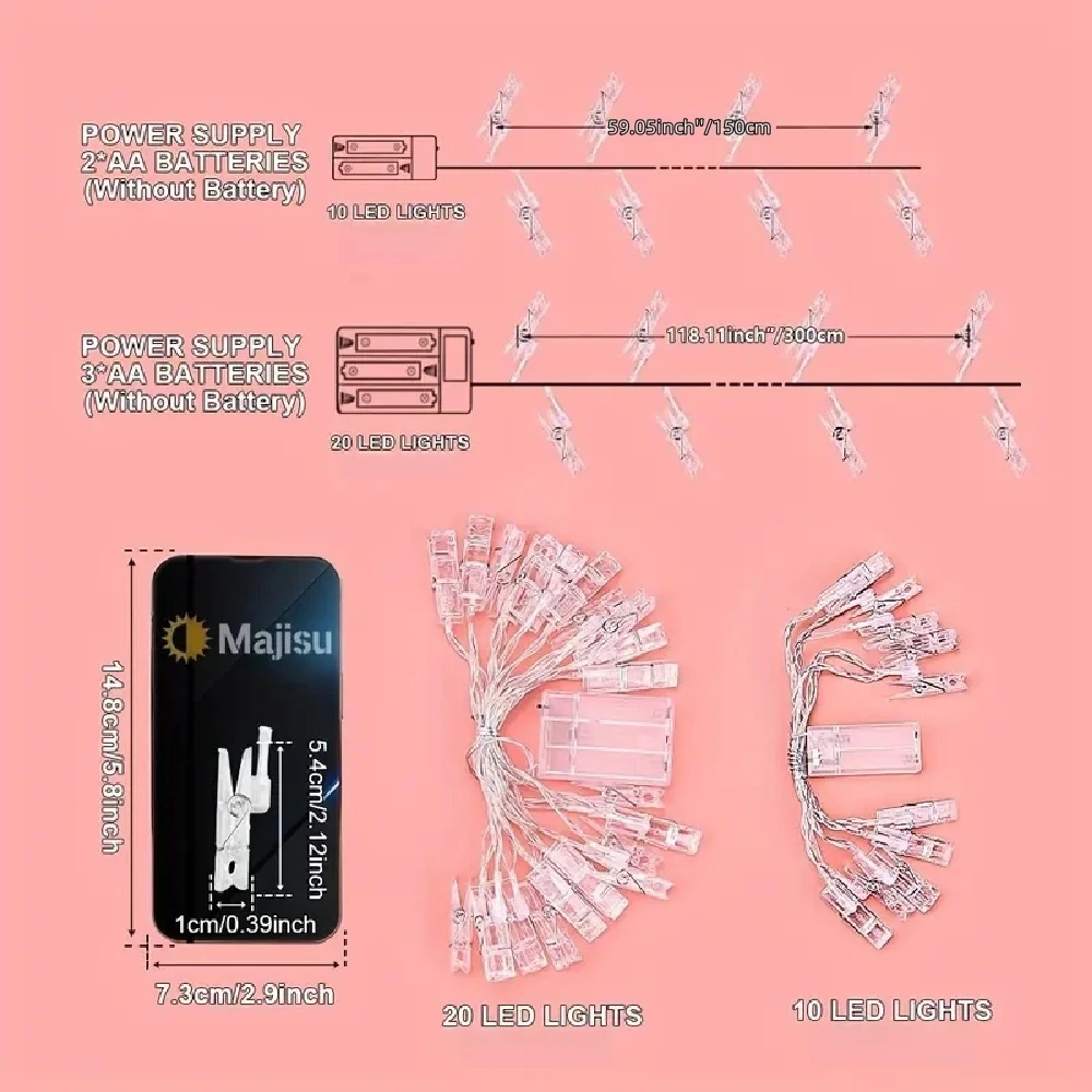 Cordas de luz com clipe para foto, luzes de fadas alimentadas por bateria, atmosfera de festival, luzes de decoração para loja, bar, quarto, festa, casamento