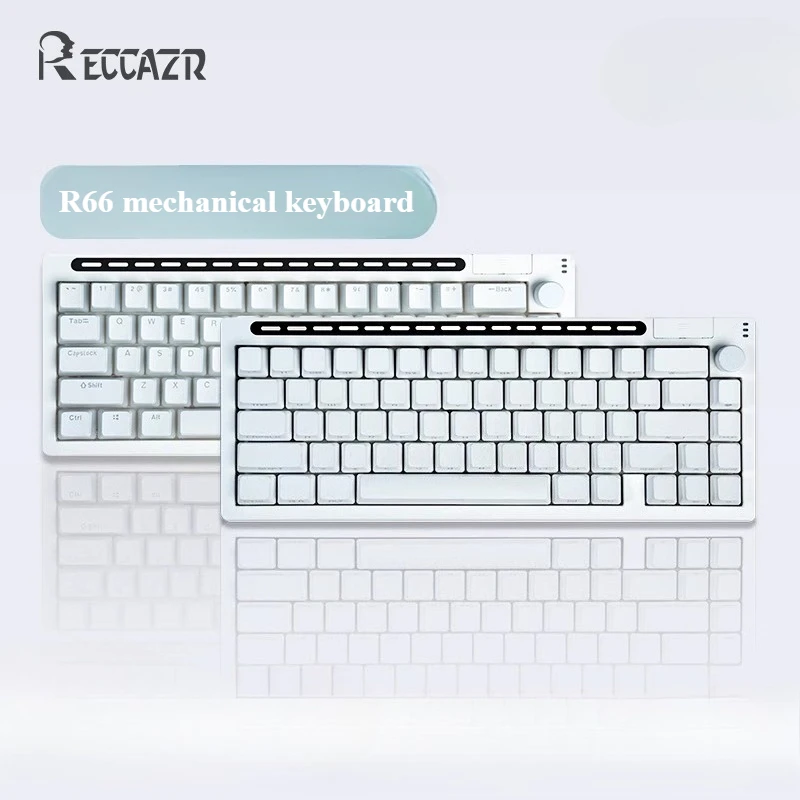 

Клавиатура RECCAZR R66, индивидуальная беспроводная трехрежимная горячая замена, эргономичная механическая клавиатура RGB, игровая офисная клавиатура для киберспорта