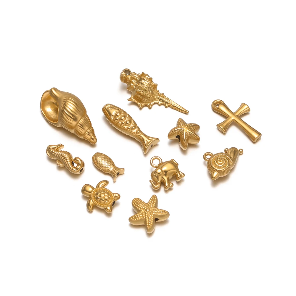 10pcs Stainless Steel Elephant Cross Pendants Sea Animal Charms for DIY Jewelry Earrings Making Necklaces Bracelets Accessories view 2