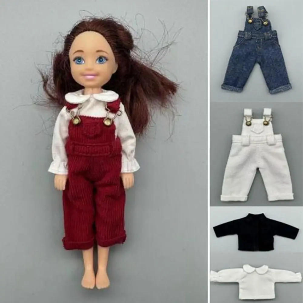 Fashion Doll Overalls Clothes Mini Cute DIY Accessories Jeans Trousers Shirt Casual Wear for 1/12 BJD Dolls