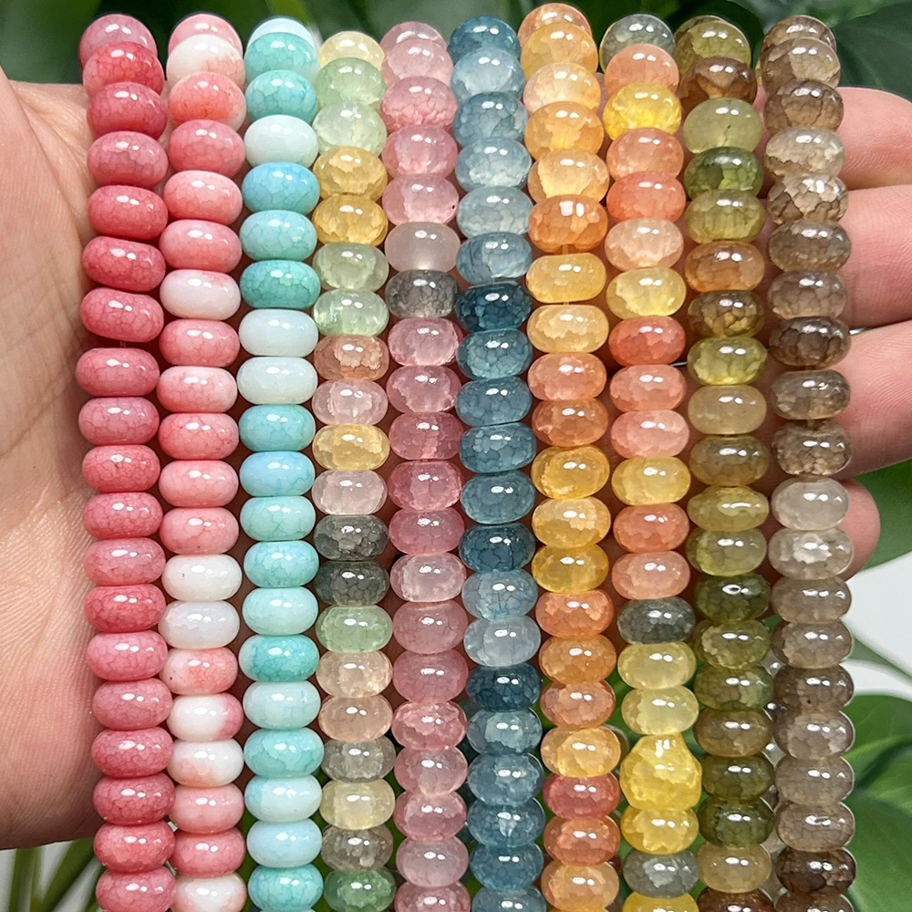5x8mm Amazonite Rhodonite Snow Cracked Crystal Beads Rondelle Loose Spacer Beads for Jewelry Making DIY Bracelet Necklace 15''