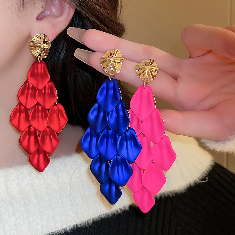 ew Arrival Rose Pink Red Acrylic Petal Tassel Earrings For Women Statement Jewelry Flower Earings Wholesale