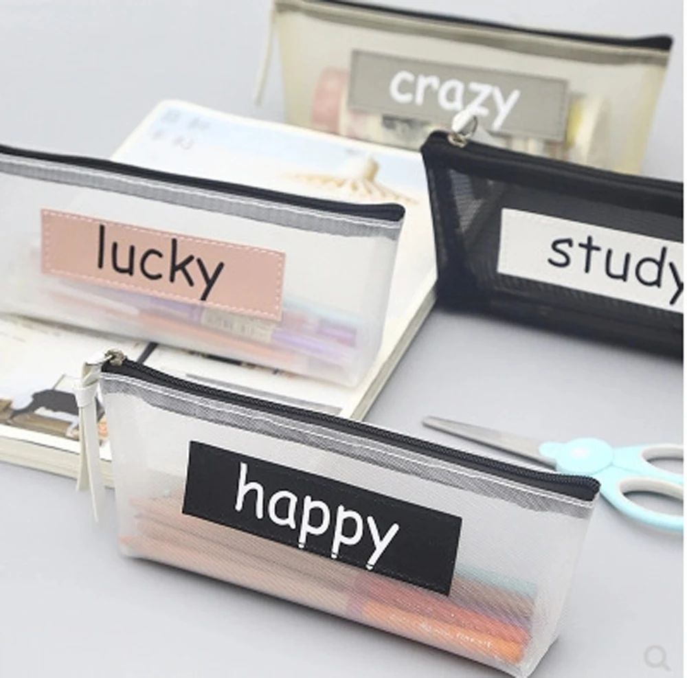 

1PCS Kawaii Transparent Mesh Pencil Case Gift Estuches School Pencil Box Pencilcase Pencil Bag School Supplies Stationery