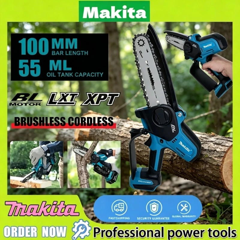 

Электрическая цепная пила Makita 6 дюймов, портативная ручная пила для распиловки древесины, садовый инструмент для обрезки деревьев, работающий от аккумулятора Makita.