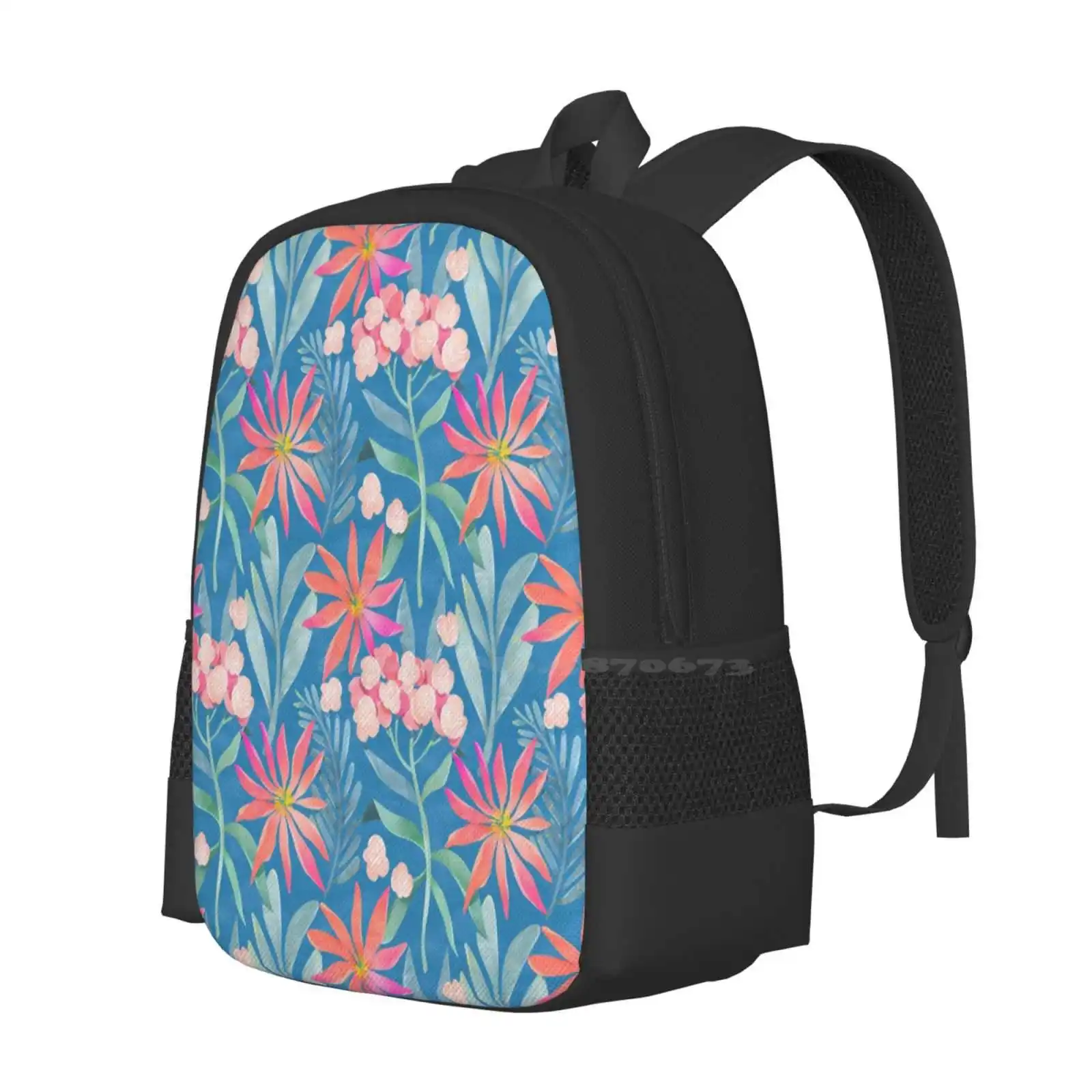 Hortensia School Bag Big Capacity Backpack Laptop Hortensia Floral Botanical Illustration Flower Pattern Ira Khroniuk Cute Blue