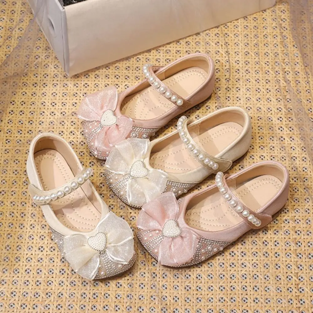Perle enfants chaussures en cuir à semelles souples léger Mary Jane chaussure maille nœud papillon Slip-on Style filles princesse chaussures petite fille