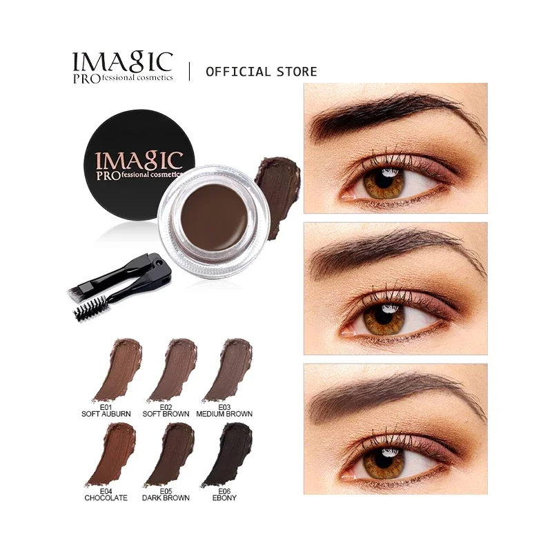 Imagic-gel sobrancelha profissional, 6 cores, potenciador sobrancelha, potenciador, maquiagem matiz, marrom com ferramentas de pincel