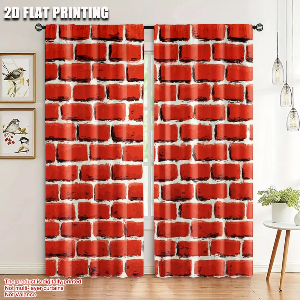 

2pcs 2D flat printing Party Curtains stonewalling 100% Polyester Without Electricity Festive Holiday Use for Holiday Parties