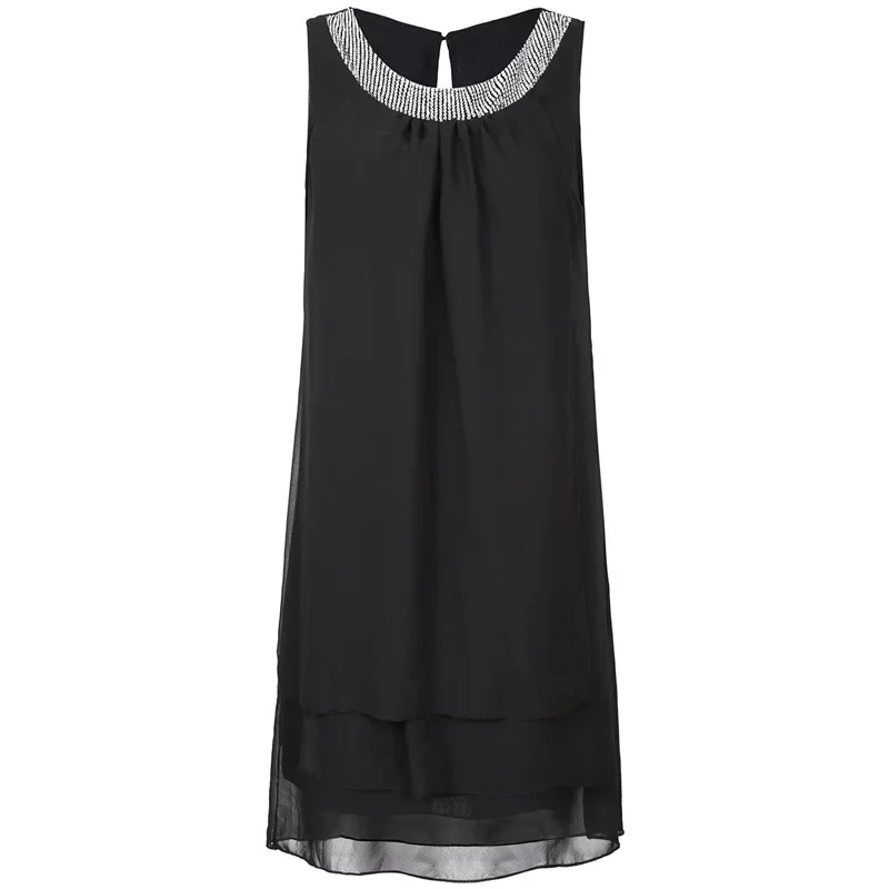 Vestido de gasa con lentejuelas negras para mujer, vestido elegante sin mangas con volantes, bodycon para fiesta, vestidos bohemios informales para playa 2024 S-5XL